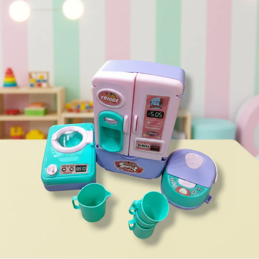 3-in-1 Kids Kitchen Appliance Play Set - fridge washer rice cooker
