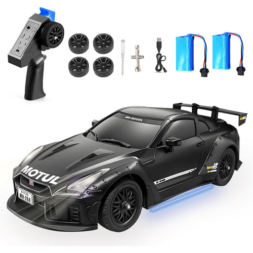 1:16 RC drift car main view showing full body design with LED lights