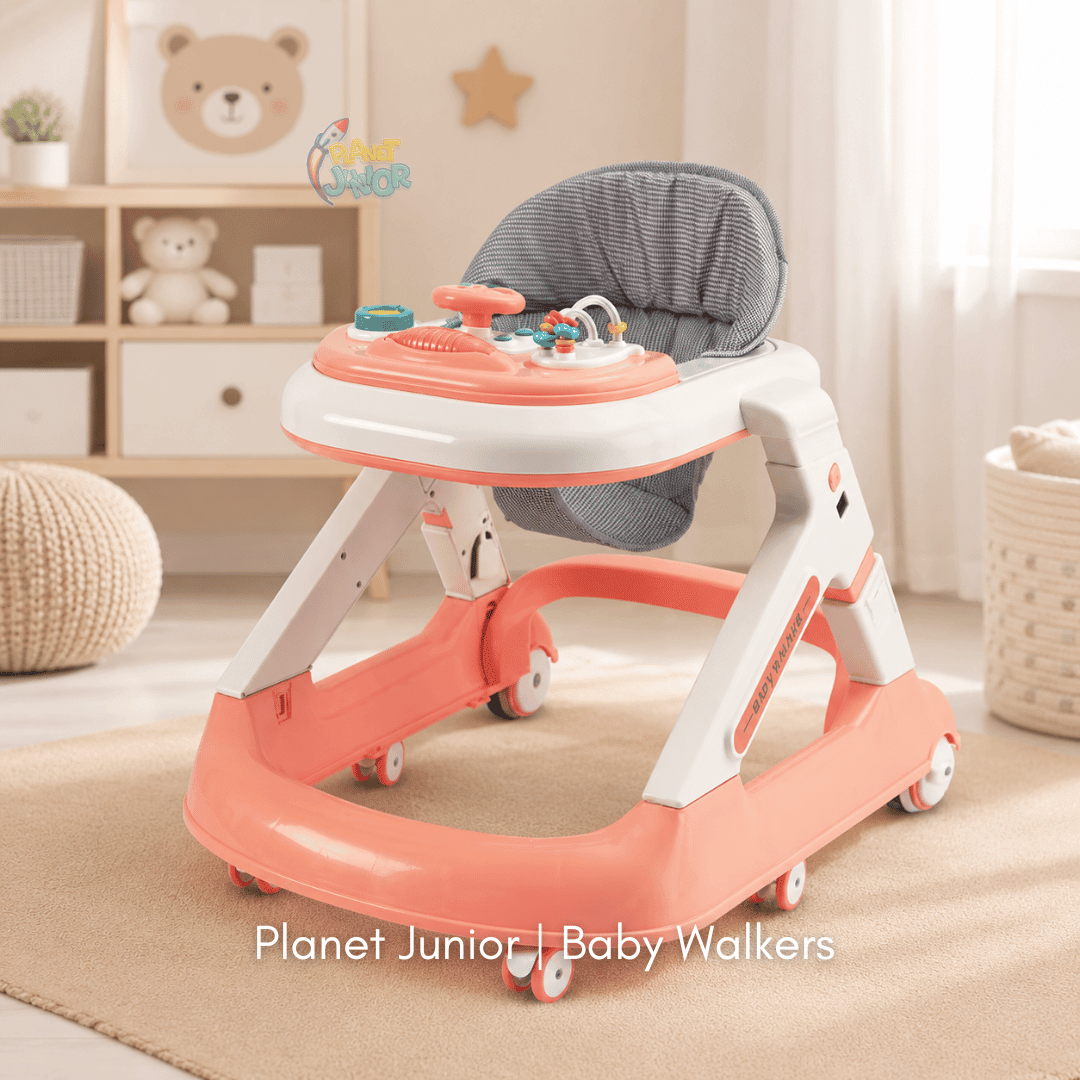 Foldable Baby Learning Walker with Activity Tray, Handle Bar & Padded Seat (Pink)