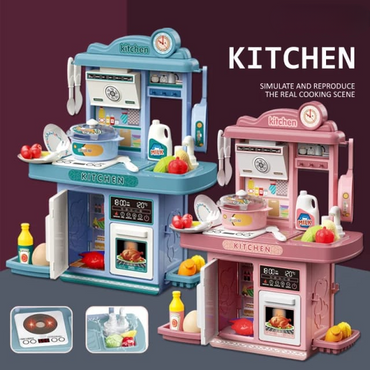 Kitchen playset with sound system and water faucet front view