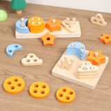 Wooden Shape Sorter - 4 Column Sorting Toy for Toddlers