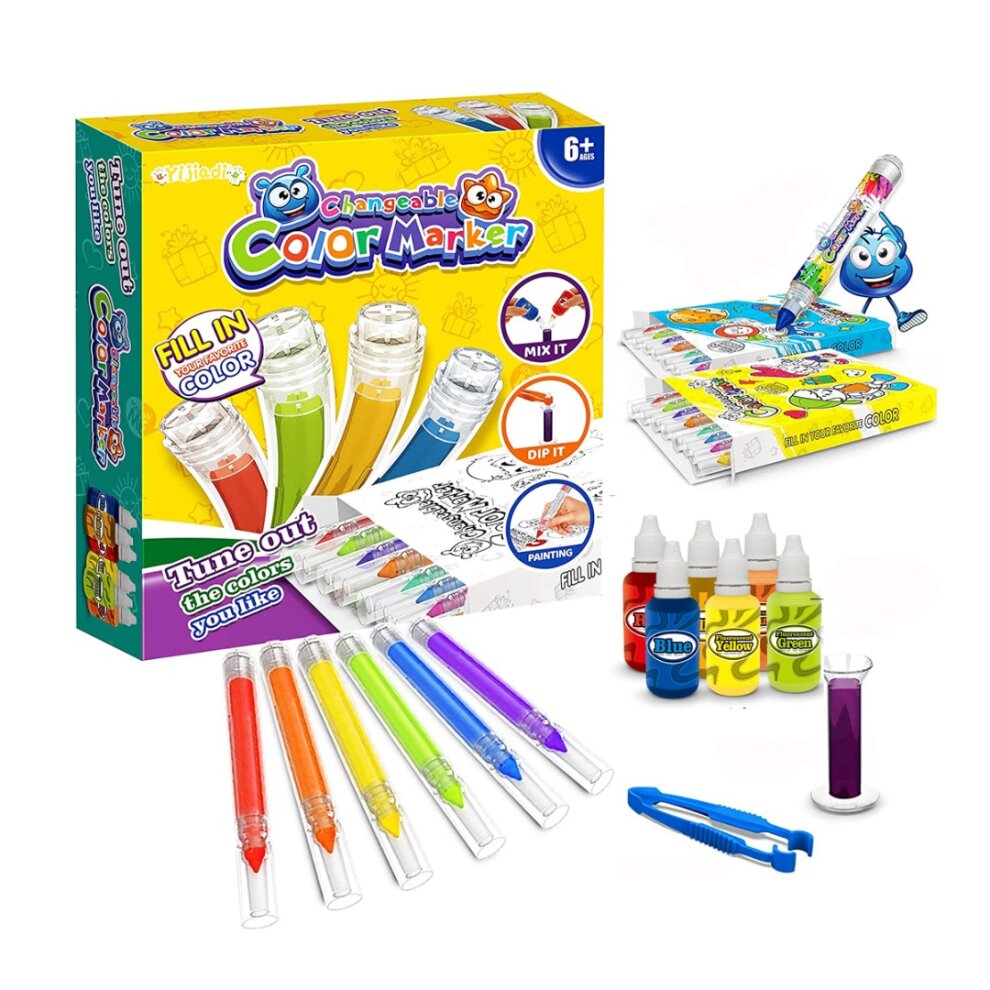 Changeable Color Marker Set for Kids – 6 Color Mixing Pens
