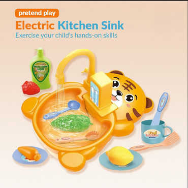 Kids Kitchen Sink Toy Set - electric dishwasher play kit front view