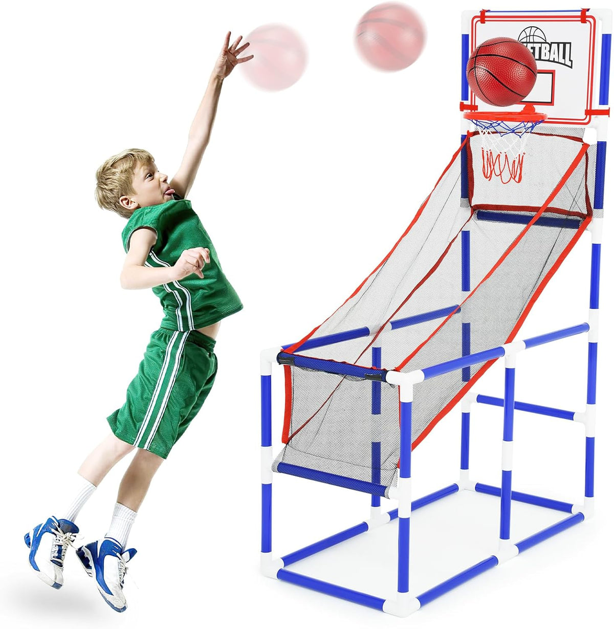Kids Basketball Set with 2 Hoops, Backboards & Air Pump