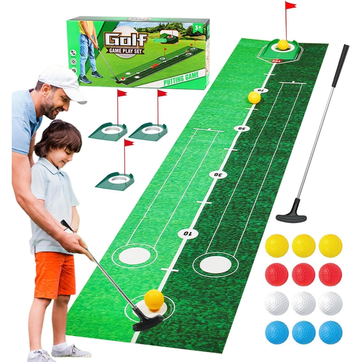 Kids Golf Play Set with 2-Meter Putting Mat & Flag Targets