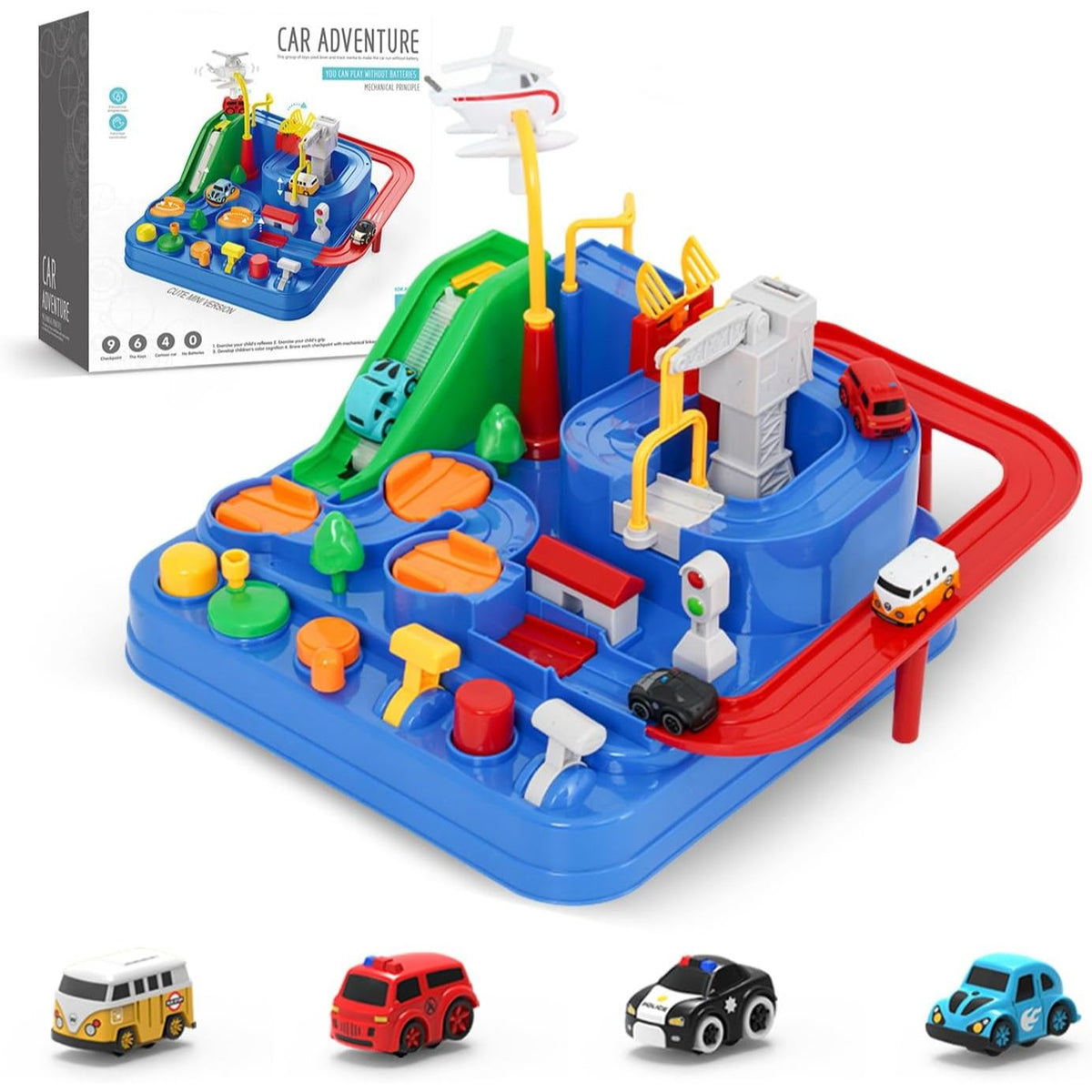 City Rescue Car Race Track Playset with 4 Mini Cars