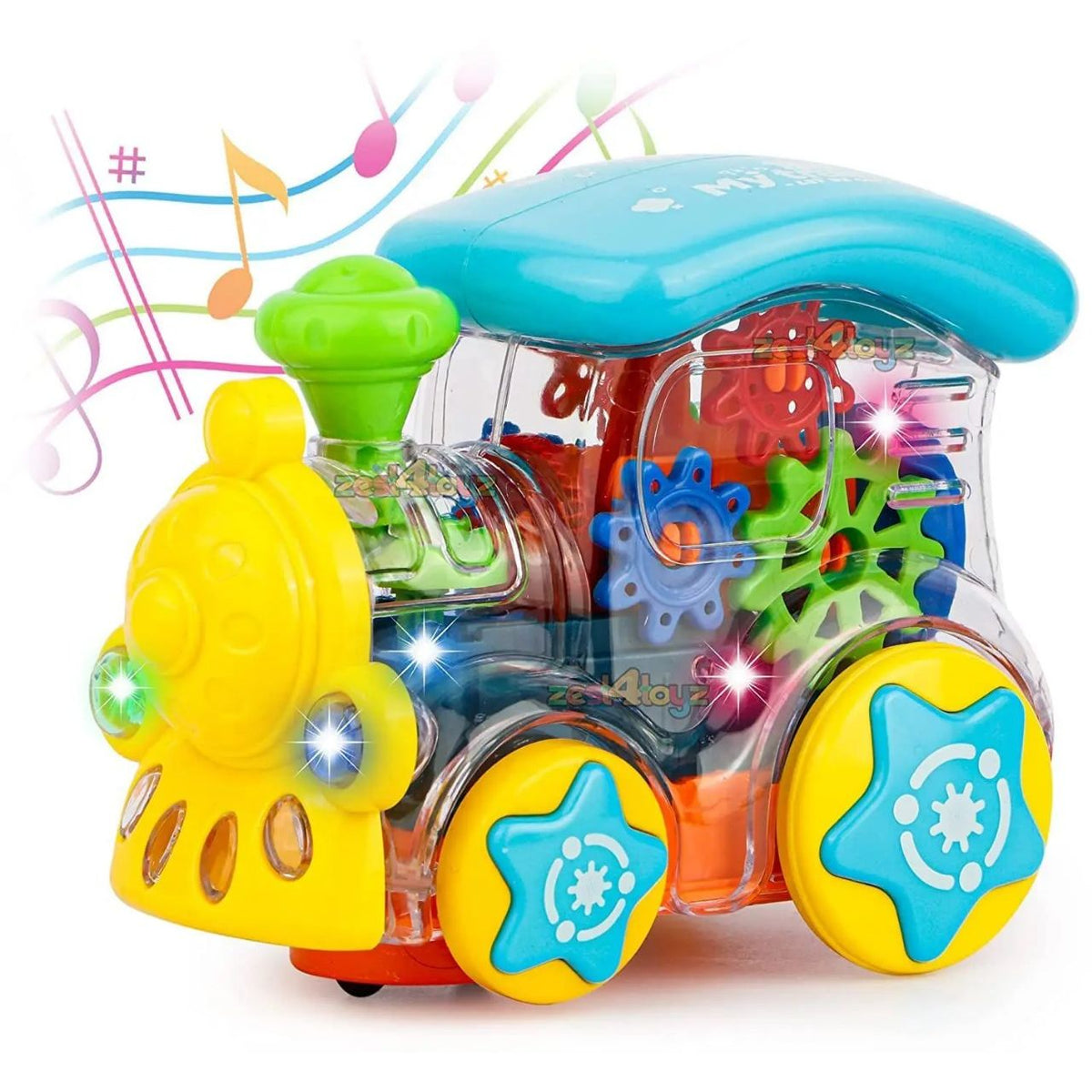 Transparent Gear Train with 3D Lights & Sound Toy for Kids