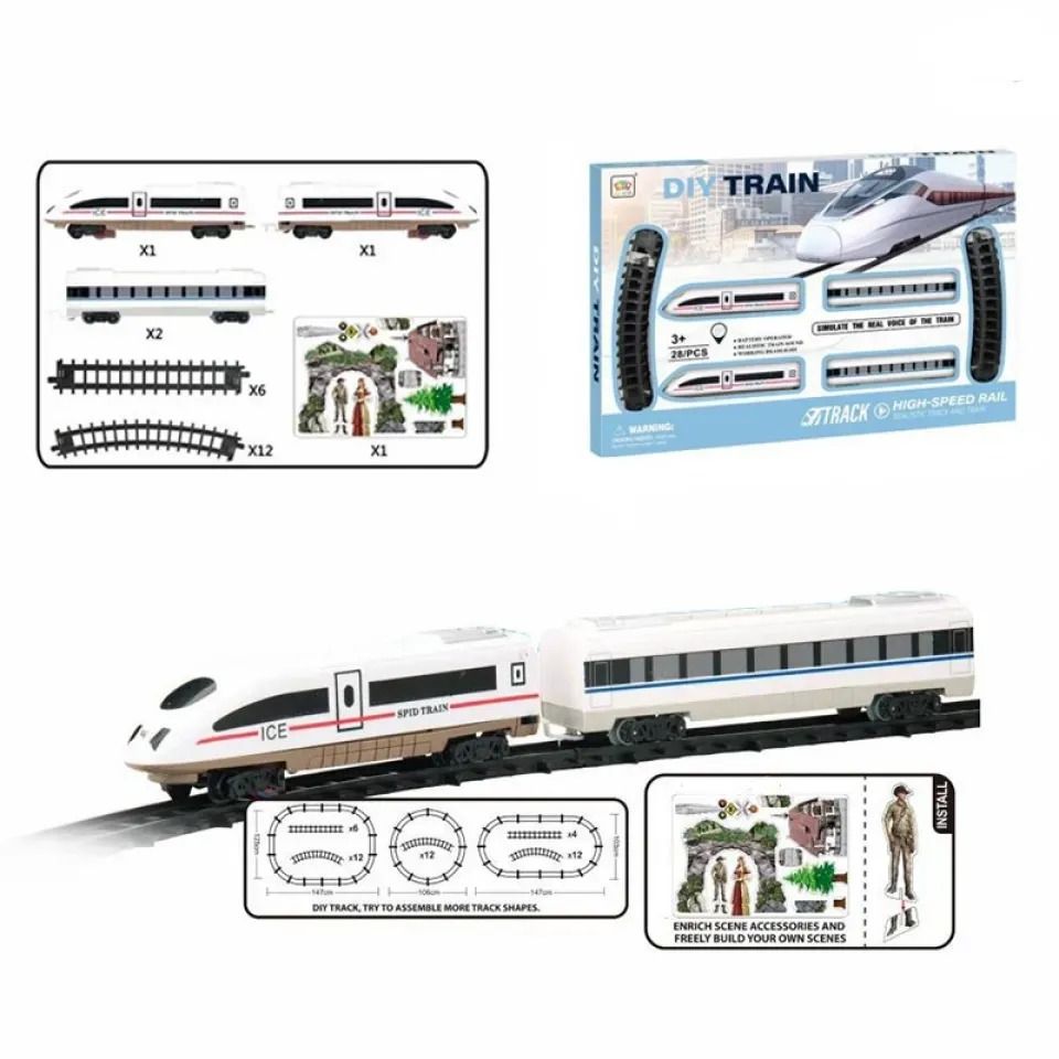 DIY 28 Pcs Railway Train Set with Sound Effects