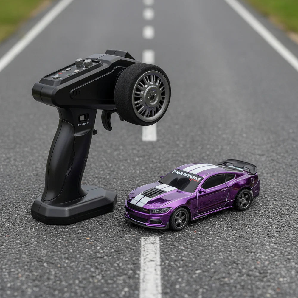 Purple RC Drift Car with 2.4GHz remote control on track