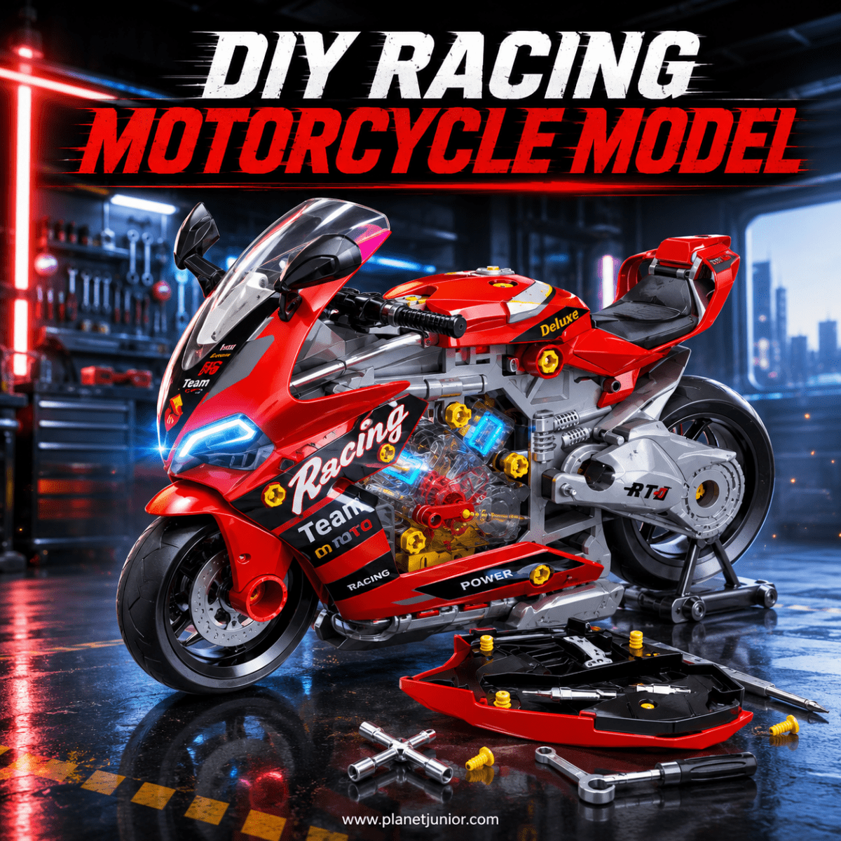 2-in-1 Take-Apart Motorcycle Workshop Building Set for Kids