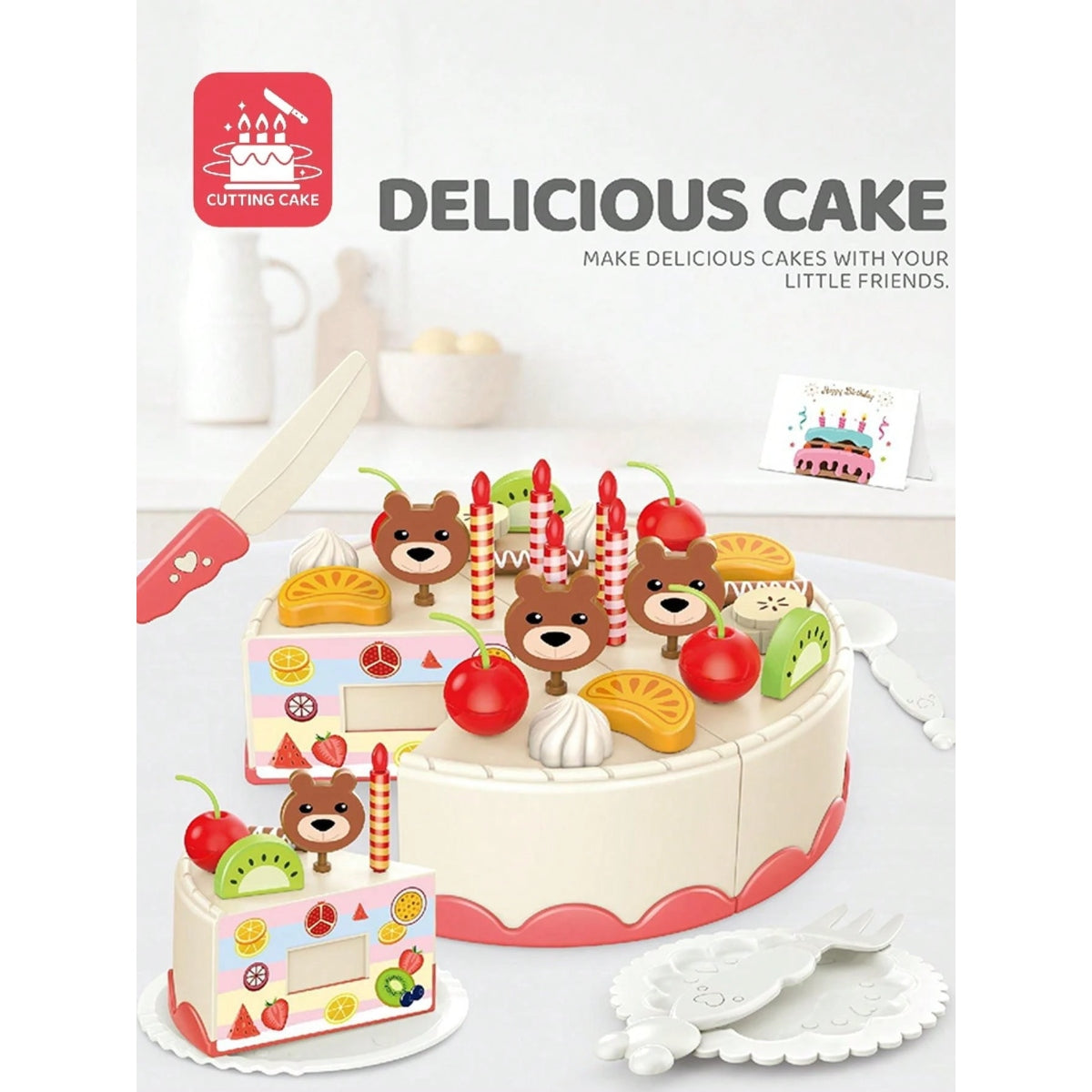Cake kitchen playset accessories with plates and utensils