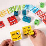 Face Change Cube Game - Wooden Expression Matching Puzzle for Kids