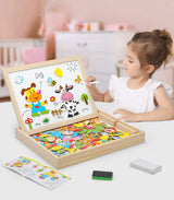 2-in-1 Magnetic Puzzle Drawing Board with Whiteboard & Chalkboard for Kids