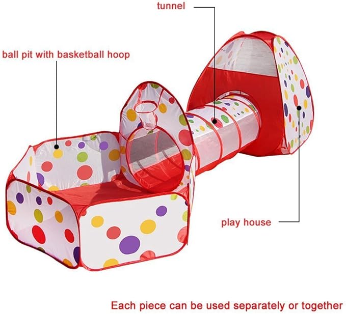 3-in-1 pop-up tent with crawl tunnel and ball pit for toddlers