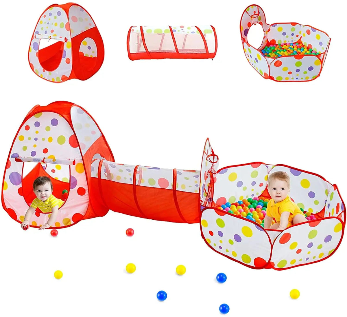 Portable kids play tent set with tunnel – foldable indoor outdoor toy
