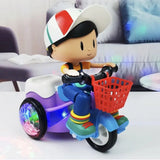 Electric Stunt Tricycle Toy with Bump-and-Go Lights & Music