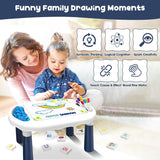 DIY Puzzle Activity Table with Magnetic Board & Stool for Kids