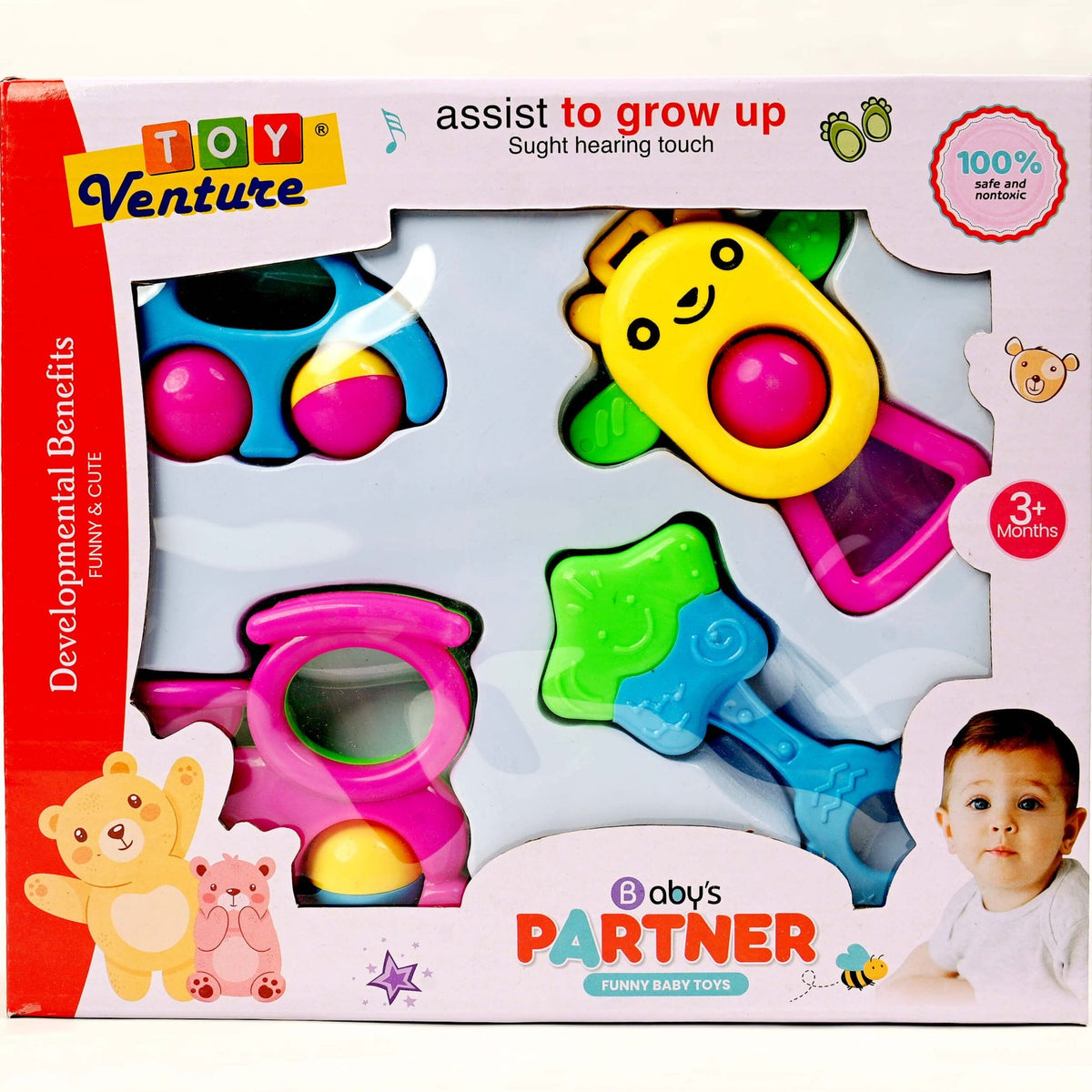 4 Pcs Baby's Partner Rattle Box – Safe & Colorful Baby Toy Set