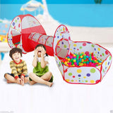 3-in-1 Foldable Tunnel Tent House for Kids - Red