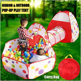 3-in-1 Foldable Tunnel Tent House for Kids - Red
