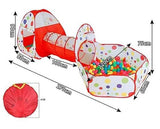 3-in-1 Foldable Tunnel Tent House for Kids - Red