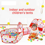 3-in-1 Foldable Tunnel Tent House for Kids - Red