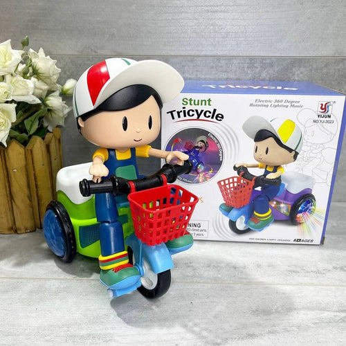 Electric Stunt Tricycle Toy with Bump-and-Go Lights & Music