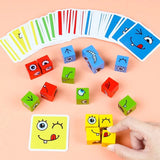 Face Change Cube Game - Wooden Expression Matching Puzzle for Kids