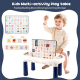 DIY Puzzle Activity Table with Magnetic Board & Stool for Kids