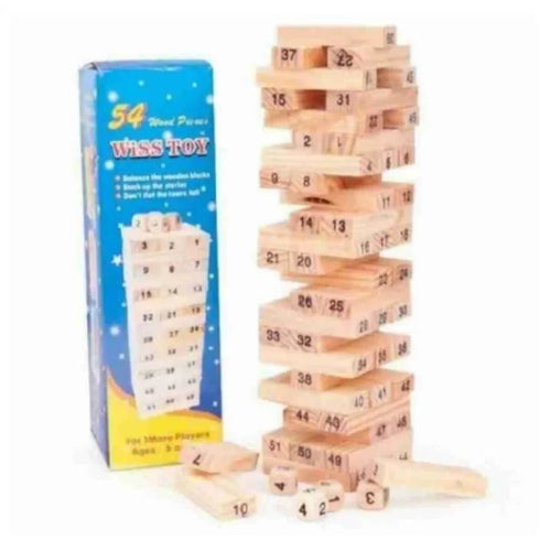 54-Piece Wooden Numbers Jenga Tower Stacking Game