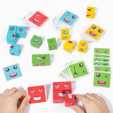 Face Change Cube Game - Wooden Expression Matching Puzzle for Kids
