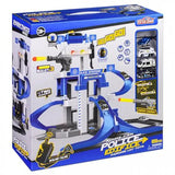 Alloy Police Car Multi-Level Parking Lot Playset for Kids