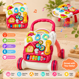 3-in-1 Interactive Baby Push Walker with Activity Panel & Activity Table