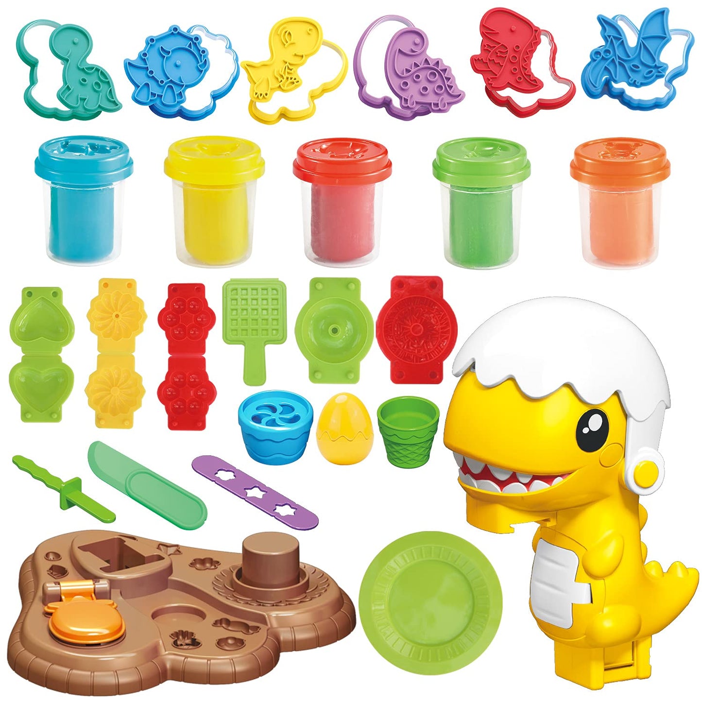Dinosaur clay playset child playing with clay ice cream