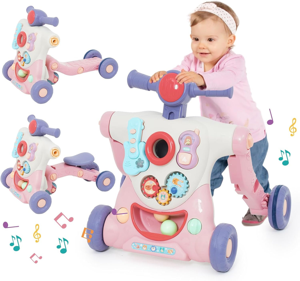 6-in-1 Baby Activity Musical Walker - Pink