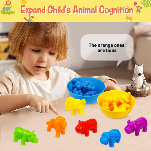 Animal Counting & Color Sorting Matching Game with Rainbow Bowls