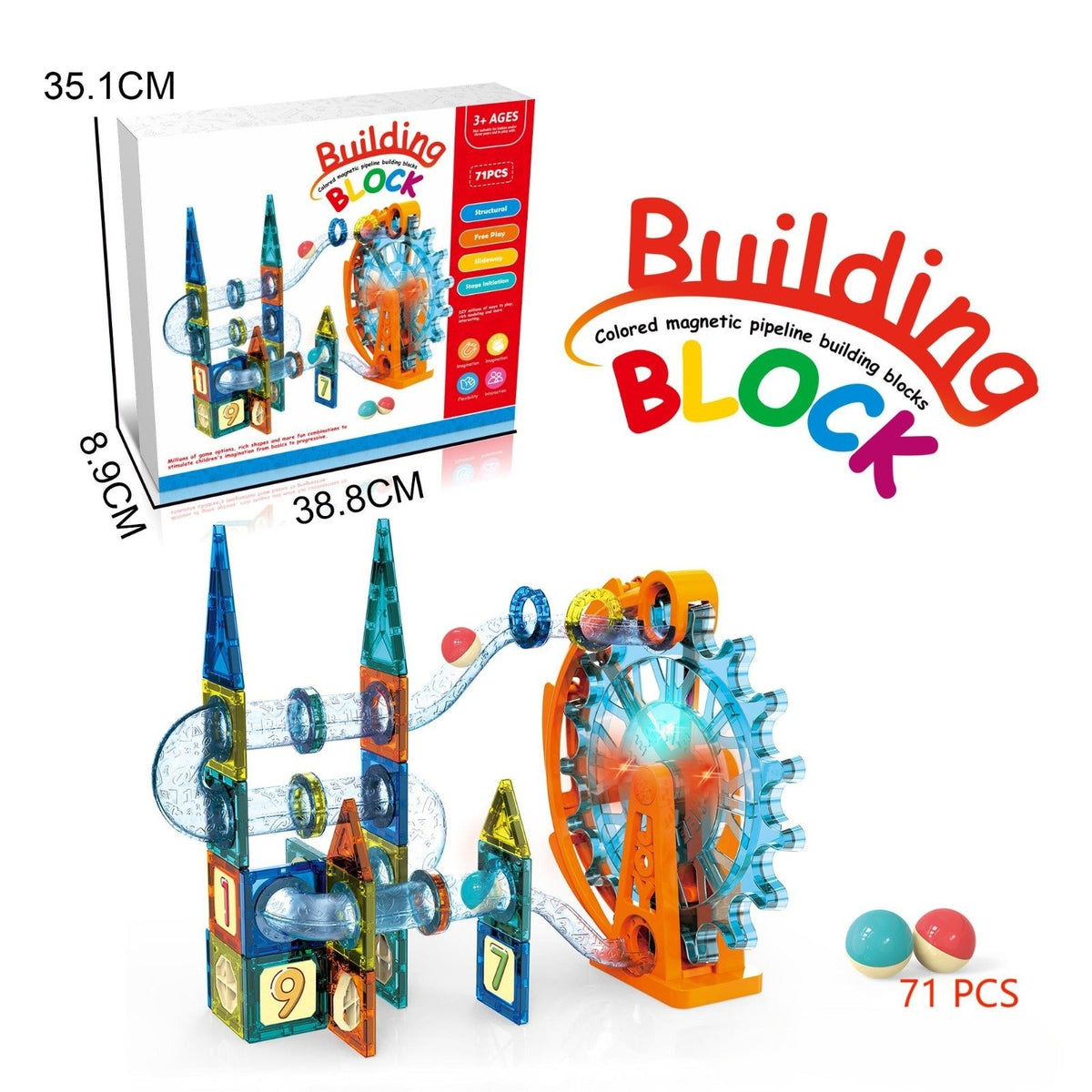 3D Magnetic Ferris Wheel Pipeline Building Blocks - 71 Pcs