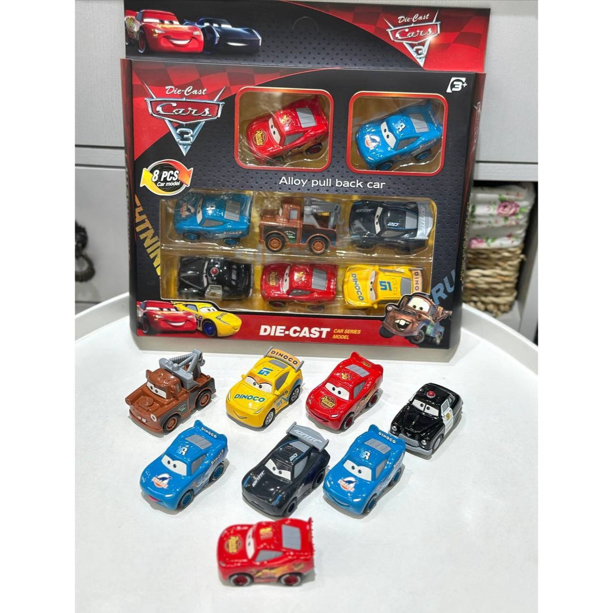 8-Piece Alloy Metal Pull-Back Mini Cars Set – Die-Cast Lightning McQueen Style Toy Cars
