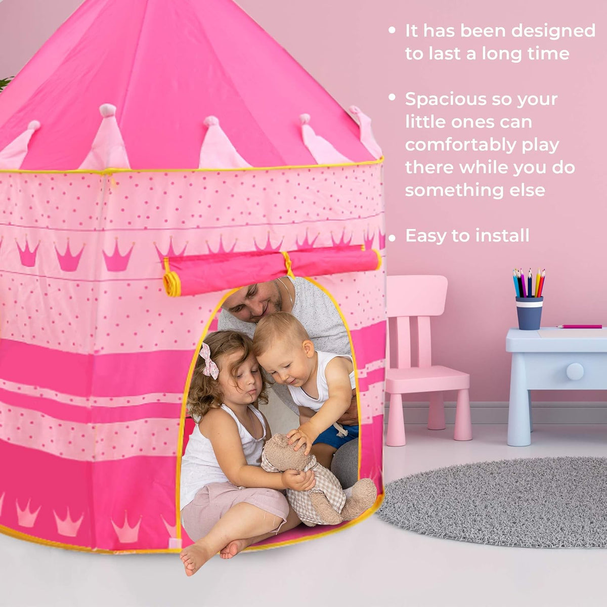Portable Cubby Tent House For Kids - Pink