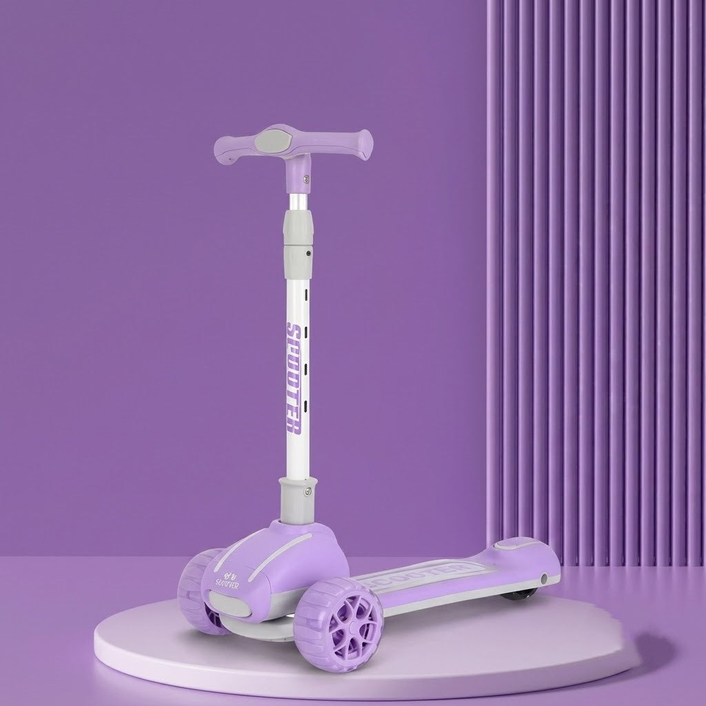 Kids Adjustable Height Scooter with LED Lights & Music – Purple