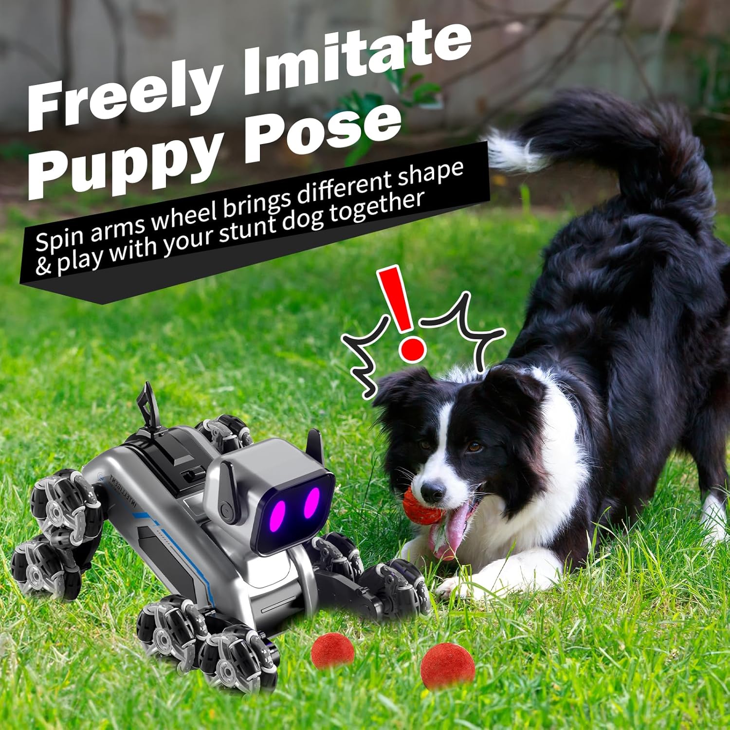 RC spray robot dog mist spray function in action, rechargeable robot toy