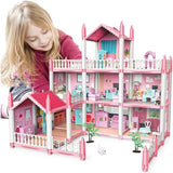 9-Room 3-Story Princess Doll House – Pink DIY Playset