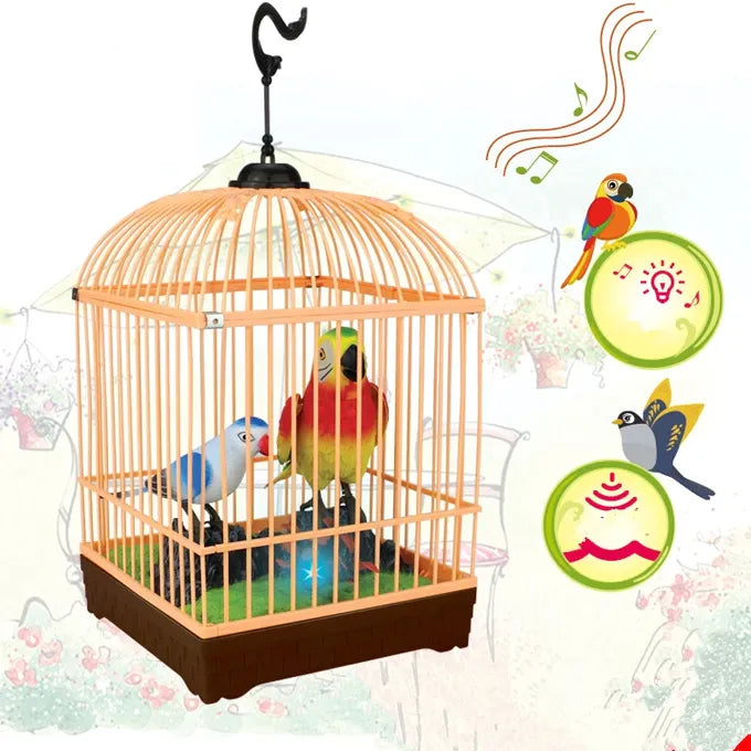 Voice Control Bird Cage Toy with Lights & Music for Kids