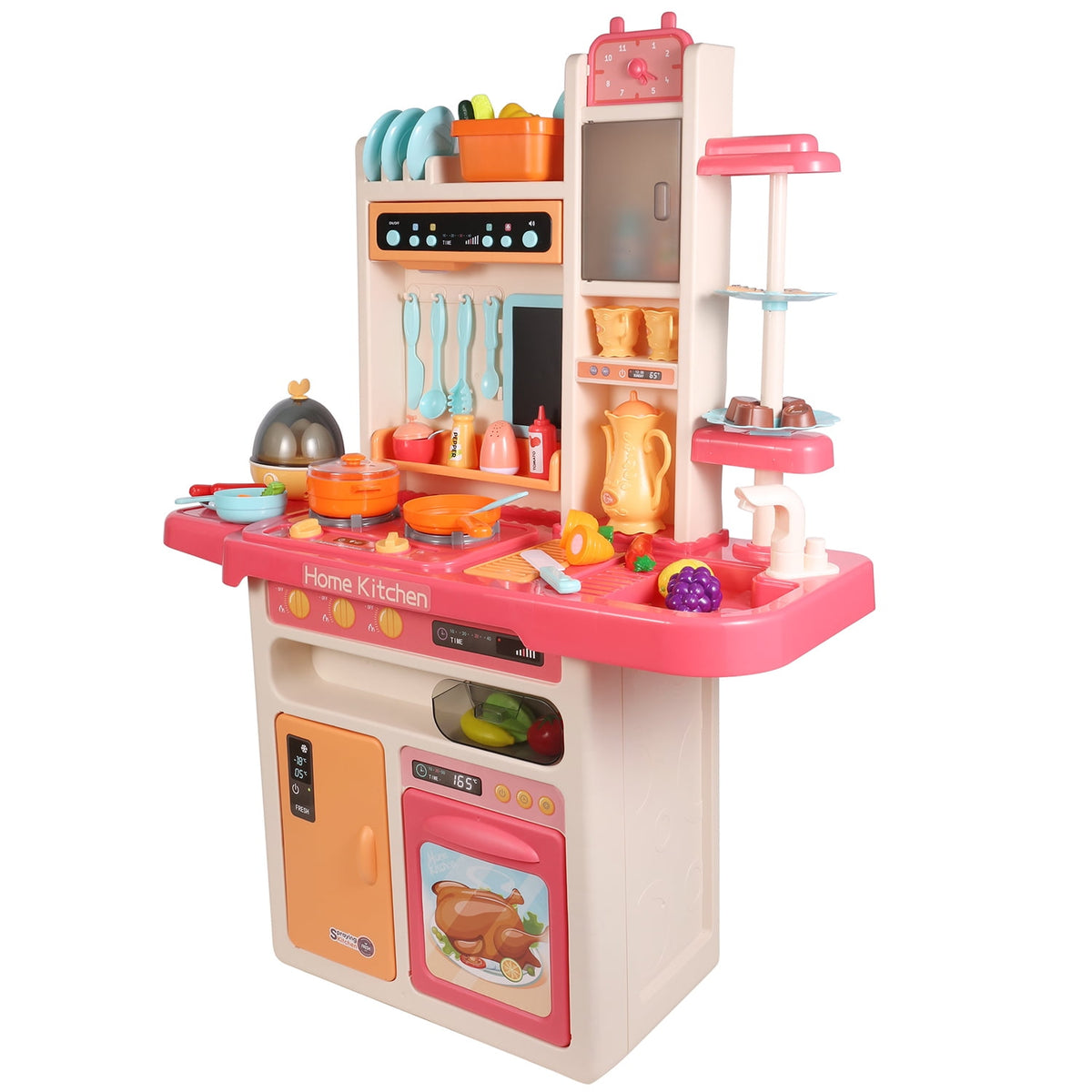 96-Piece Kids Kitchen Playset with Spray, Light & Sound – Pretend Play Cooking Set