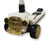 Vintage Car Design Kids Scooter with LED Lights & Music – White