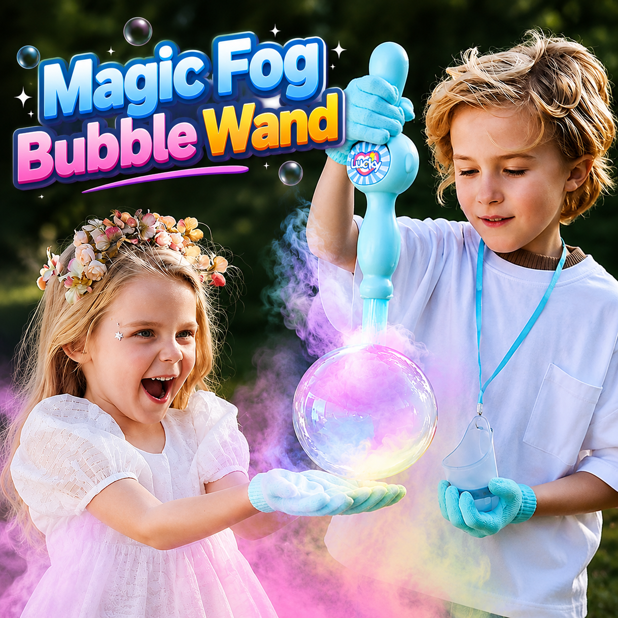 Magic fog bubble wand toy for kids - blue