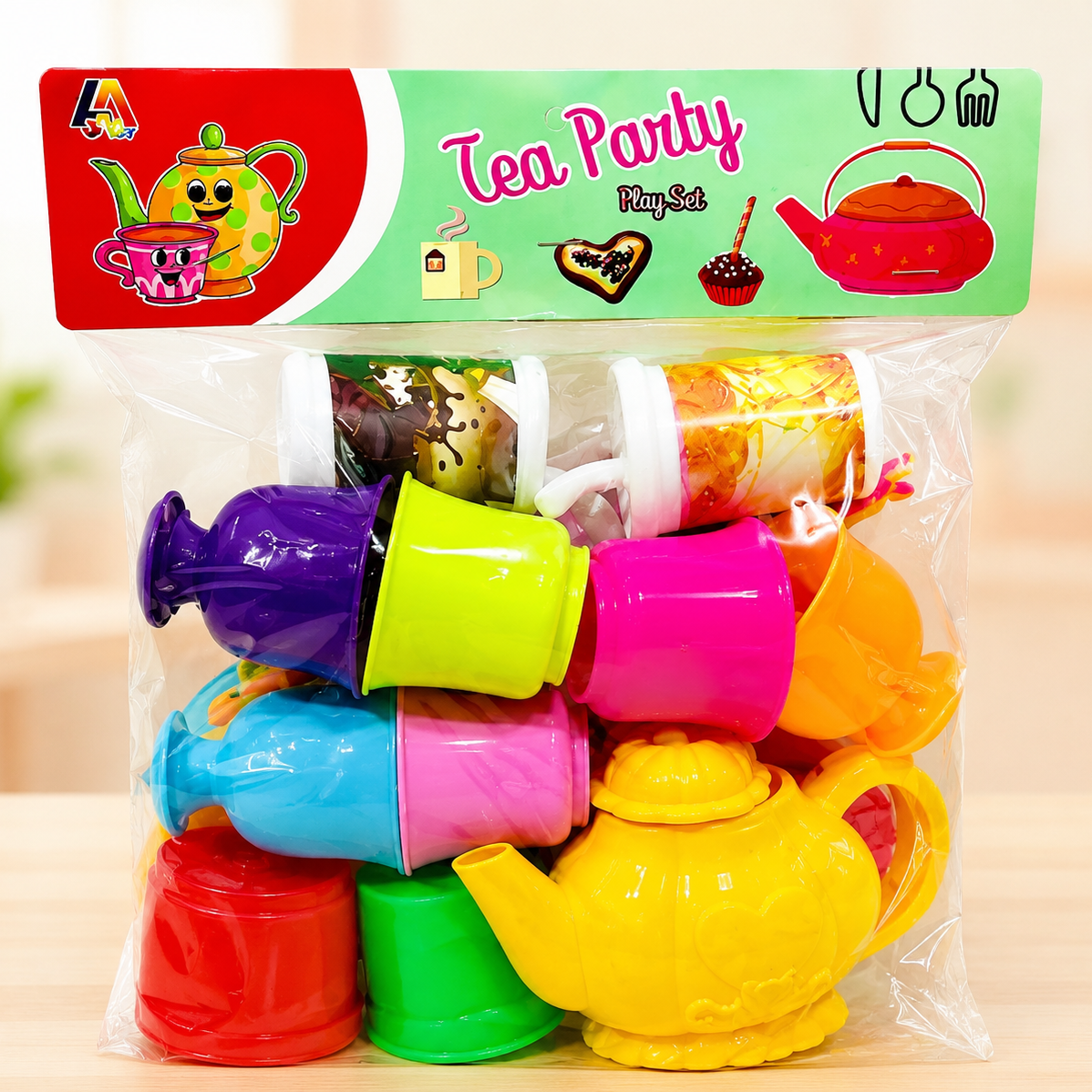 Kids tea party play set - teapot and cups close-up