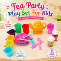 Kids tea party play set with teapot, cups, saucers and plates
