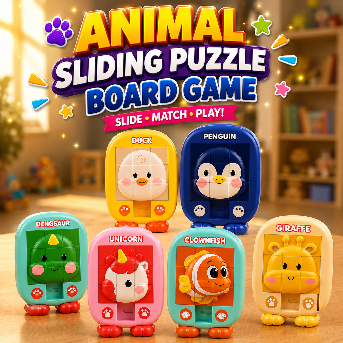 Animal Sliding Puzzle Board Game for Kids