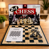 2-in-1 Chess & Draughts Wooden Board Game Set